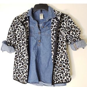 Girls Size 5 Denim Top w/ Soft Leopard Print Top